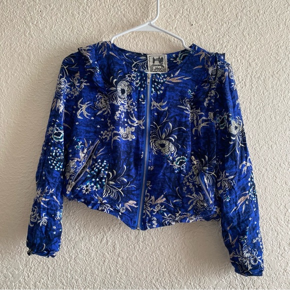 Jaase Tops - Jaase zipper blue floral zip up blouse